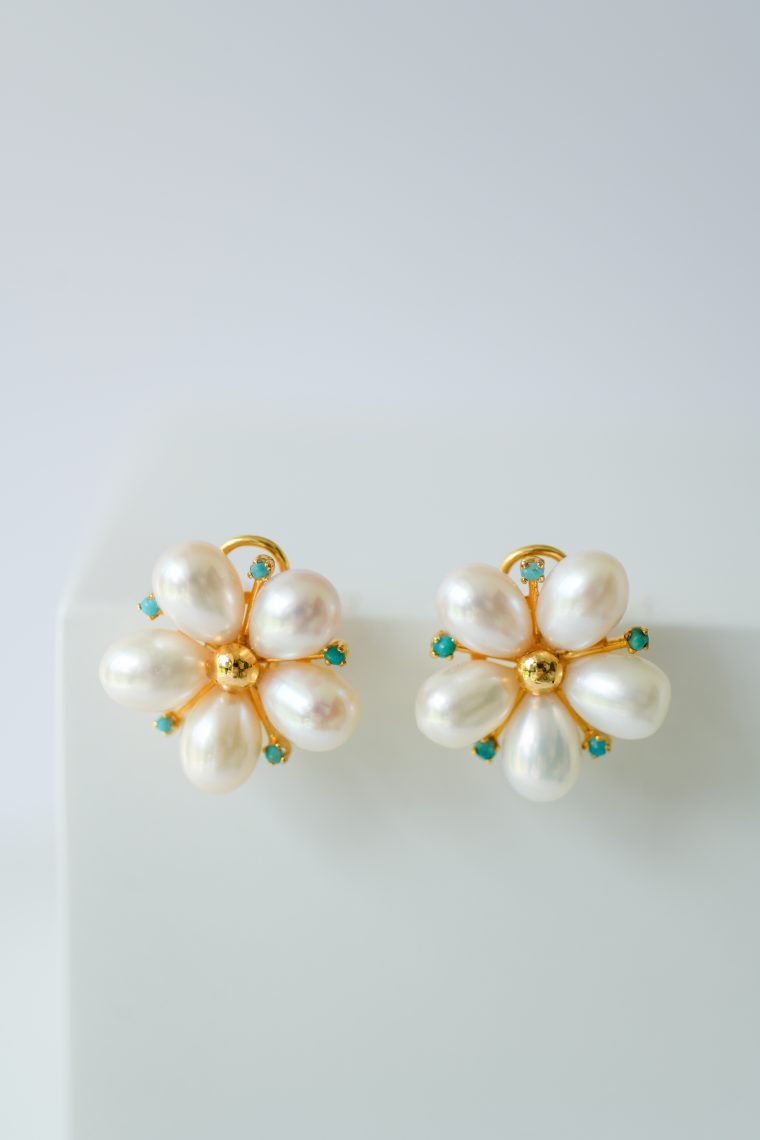 White Champa Earrings - Turquoise