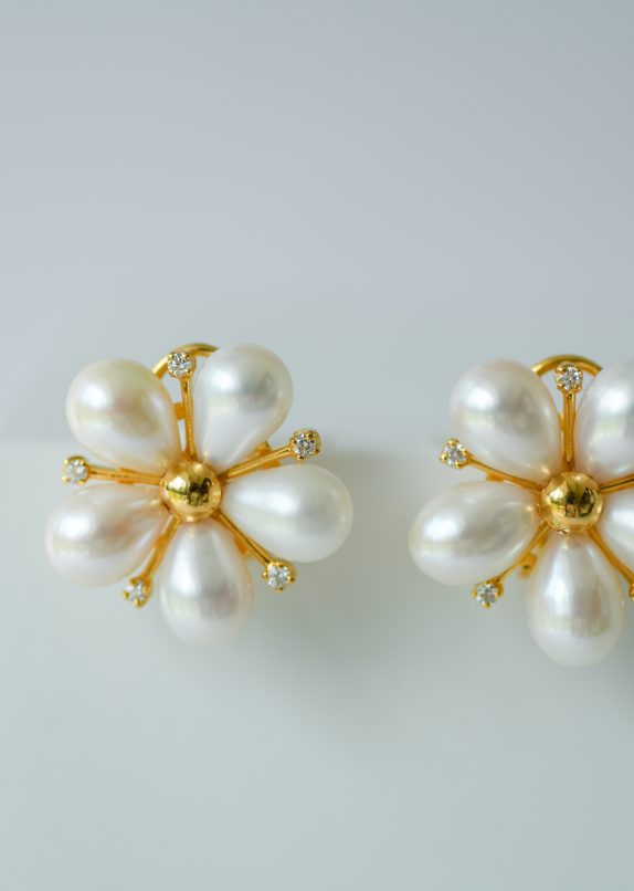White Champa Earrings - Gold Plated - Image 3