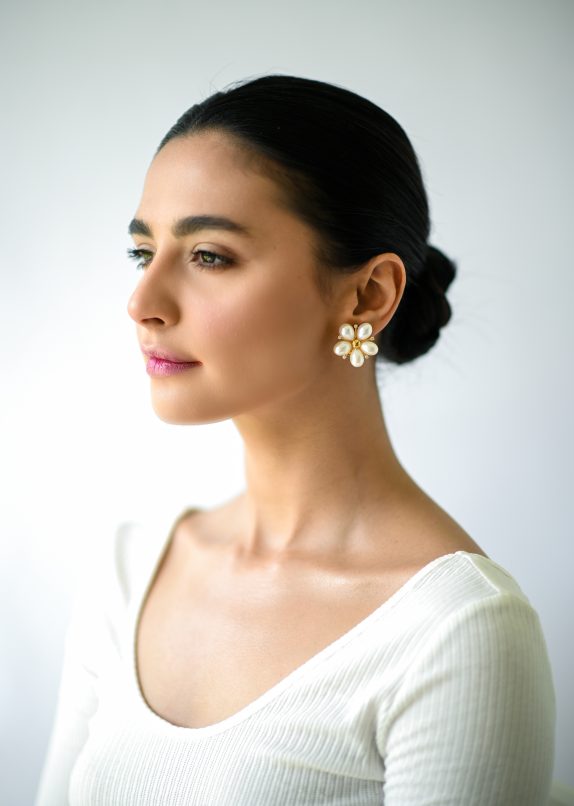 White Champa Earrings - Gold Plated - Image 2