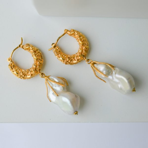 Gilded Molten Hoops – Baroque Pearls Gilded Molten Hoops – Baroque Pearls