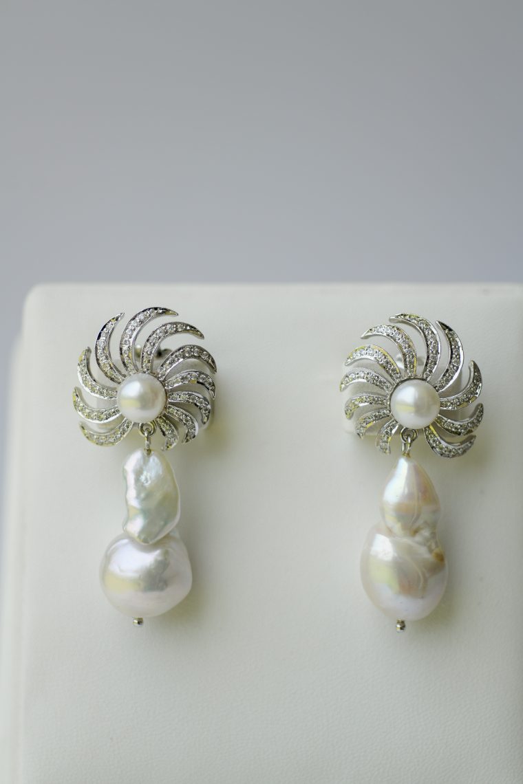 Starburst Earrings- White Pearls