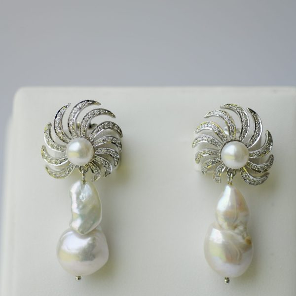 Starburst Earrings- White Pearls