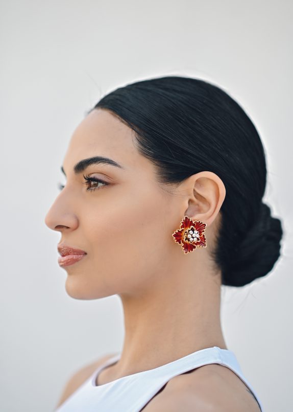 Red Hibiscus Earrings - Large - Image 2
