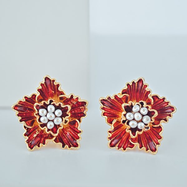 Red Hibiscus Earrings – Large